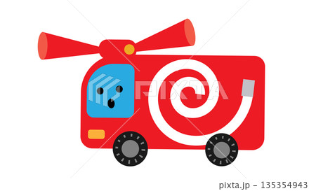 ホースを積んだ消防車のかわいいキャラクターイラスト 135354943