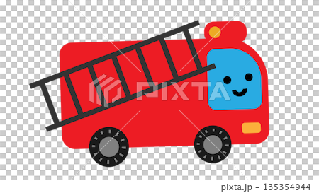 Cute character illustration of a fire truck with a ladder 135354944