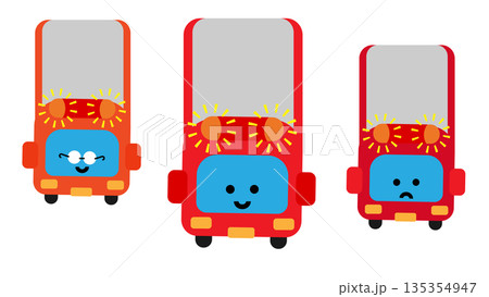 表情ちがいの消防車が並ぶかわいいキャラクターイラスト 135354947