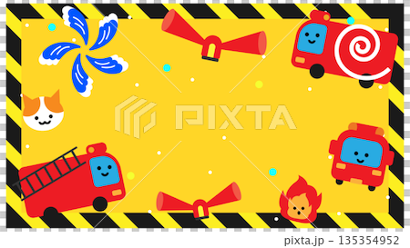 A cute frame illustration of a construction site surrounded by disaster prevention motifs 135354952