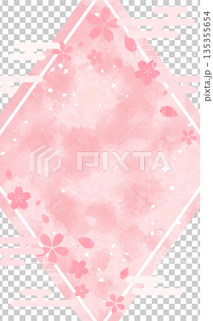 Cherry blossom hand-drawn Japanese style diamond frame _ no background _ vertical 135355654