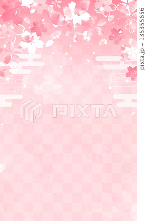 桜の手描き風の和風花びらフレーム_上_縦 桜の手描き風の和風花びらフレーム_上_縦 135355656