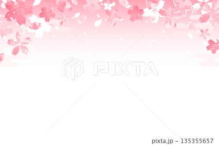 桜の手描き風の和風花びらフレーム_上_背景なし_横 桜の手描き風の和風花びらフレーム_上_背景なし_横 135355657