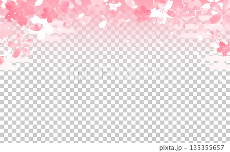 Hand-drawn cherry blossom Japanese style petal frame_top_no background_horizontal Hand-drawn cherry blossom Japanese style petal frame_top_no background_horizontal 135355657