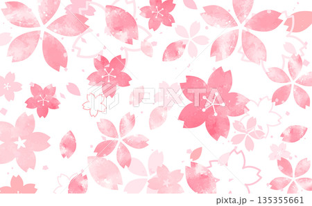 桜の手描き風の和風花びら背景_背景なし_横 135355661
