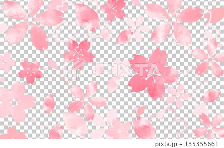 桜の手描き風の和風花びら背景_背景なし_横 135355661