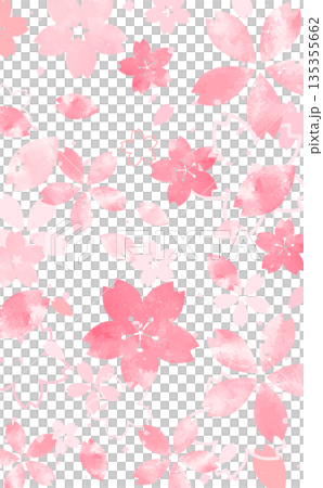 桜の手描き風の和風花びら背景_背景なし_縦 135355662