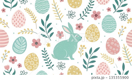 Cute Easter seamless pattern illustration pastel color palette 135355900