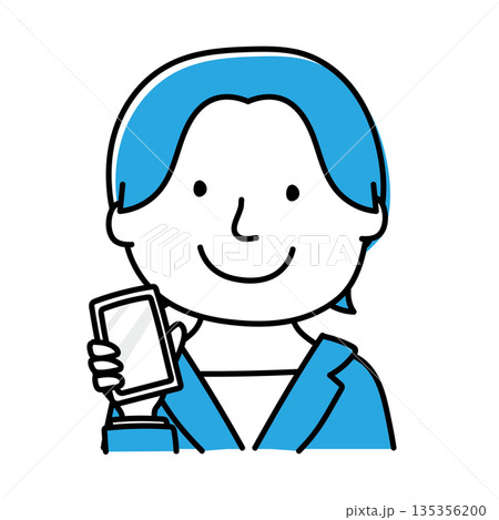 携帯電話をみせるスーツを着たショートカットの女性 135356200