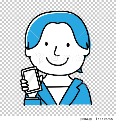 携帯電話をみせるスーツを着たショートカットの女性 135356200