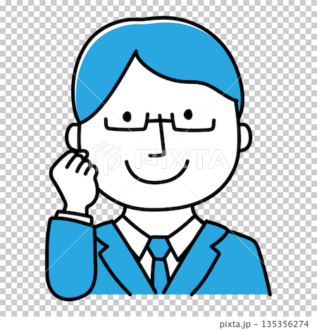 ガッツポーズをするスーツを着た眼鏡の男性 135356274