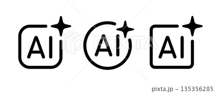 AI star icon set. Artificial intelligence symbol. Digital AI robot sign. Magic star icon. Smart assistant sign. Modern graphic design element. Vector illustration isolated on white background AI star icon set. Artificial intelligence symbol. Digital AI robot sign. Magic star icon. Smart assistant sign. Modern graphic design element. Vector illustration isolated on white background 135356285