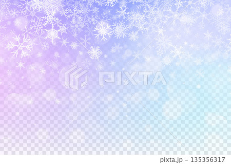 Falling snowflake vector sky background with light transparent texture. Winter icy sparkles and crystals. Christmas holiday frozen holographic iridescent abstract backdrop. 135356317