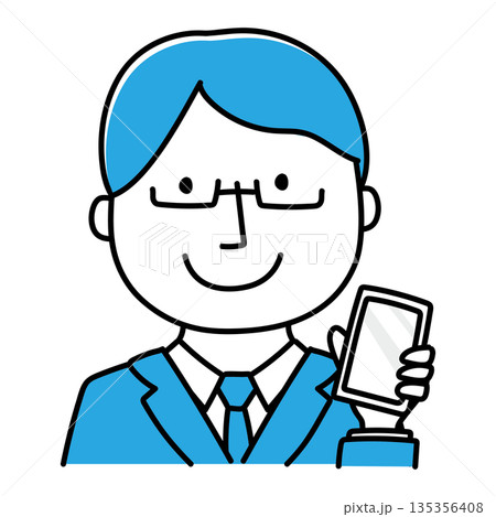 携帯電話をみせるスーツを着た眼鏡の男性 携帯電話をみせるスーツを着た眼鏡の男性 135356408