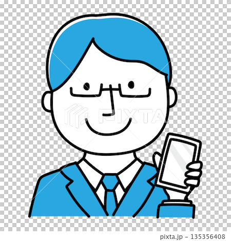 携帯電話をみせるスーツを着た眼鏡の男性 携帯電話をみせるスーツを着た眼鏡の男性 135356408