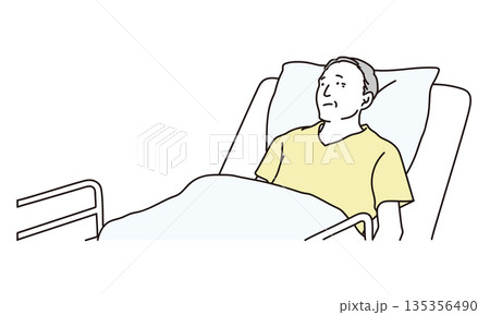 介護用のベッドで横になるシニア男性のイラスト素材 介護用のベッドで横になるシニア男性のイラスト素材 135356490