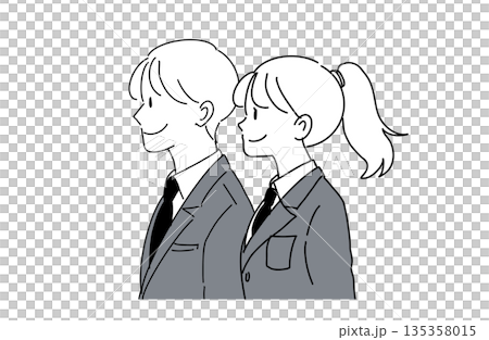 Men and women in blazer uniforms looking to the future Men and women in blazer uniforms looking to the future 135358015