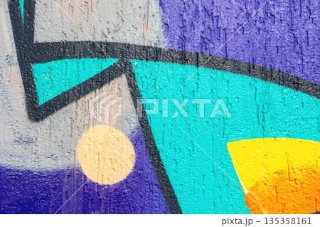 Abstract Geometric Graffiti Art with Turquoise, Purple, Yellow and Black Lines in Retro 80s Style Abstract Geometric Graffiti Art with Turquoise, Purple, Yellow and Black Lines in Retro 80s Style 135358161