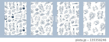Italian Coastal Food Seamless Pattern Set 135358246