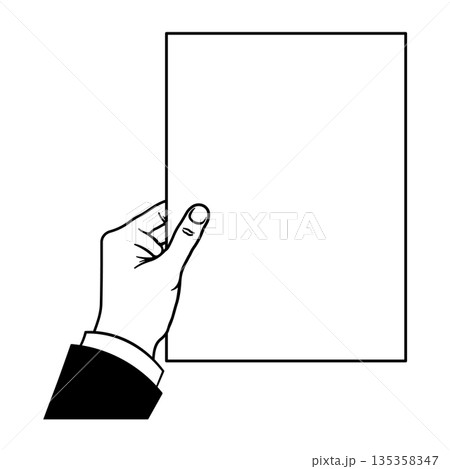 Black and white icon of a hand holding a sheet of paper without background 135358347