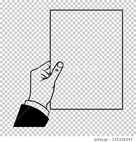 Black and white icon of a hand holding a sheet of paper without background Black and white icon of a hand holding a sheet of paper without background 135358347