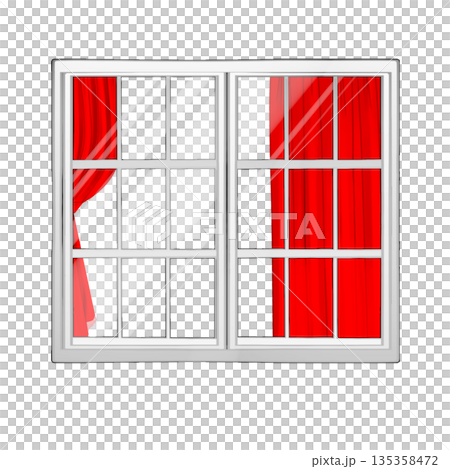 紅色窗簾窗戶 135358472