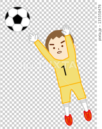 Boy goalkeeper defending in a soccer game 135358476