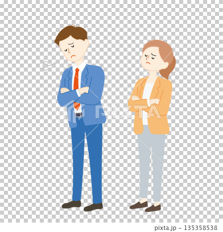 腕組みをして悩む男女のビジネスシーンイラスト 135358538