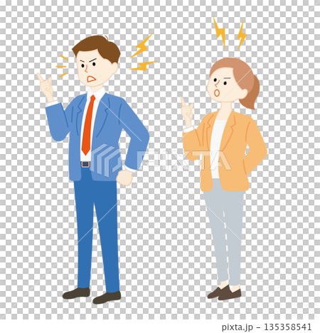 商業場景插圖,描繪憤怒的男人和女人 商業場景插圖,描繪憤怒的男人和女人 135358541