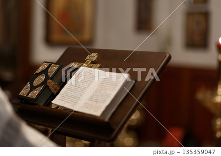 Orthodox Priest Table with Religious Attributes Orthodox Priest Table with Religious Attributes 135359047