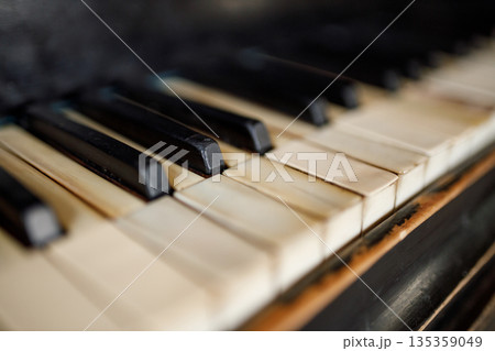 Worn Piano Keys on Antique Grand Piano 135359049