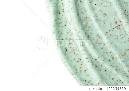 The texture of a mint body scrub with particles. Close-up The texture of a mint body scrub with particles. Close-up 135359850