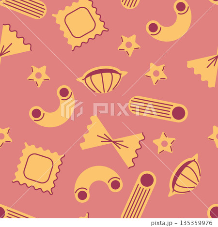 Italian pasta pattern on pink background 135359976