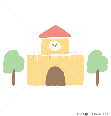 入園・入学案内に使える やさしいイラストカットシリーズ|幼稚園の校舎 入園・入学案内に使える やさしいイラストカットシリーズ|幼稚園の校舎 135360133