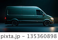 Mockup shows a green delivery van in a studio with focused lighting and empty space 135360898