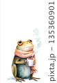 Cozy watercolor frog holding cocoa in a soft greeting layout. 135360901