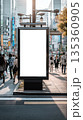 Vertical Tokyo daytime billboard mockup with warm tones and blurred pedestrian movement 135360905
