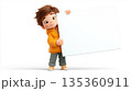 Playful child lifting a blank sign with ample space for professional design use 135360911