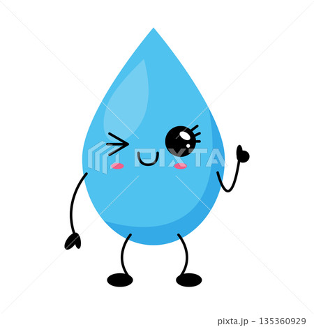 Cute Kawaii Water Drop Character Smiling Cute Kawaii Water Drop Character Smiling 135360929