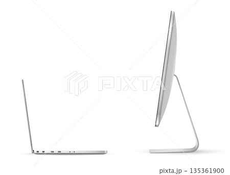 Computer screen and laptop opposite each other isolated on white background 135361900