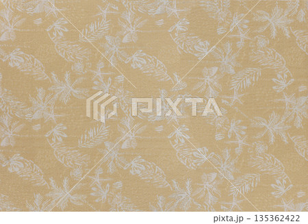 Beige gold decorative fabric texture with tropical floral pattern, part of textile collection 135362422