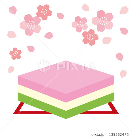 ひな祭りの菱餅と桜の花のイラスト 135362476