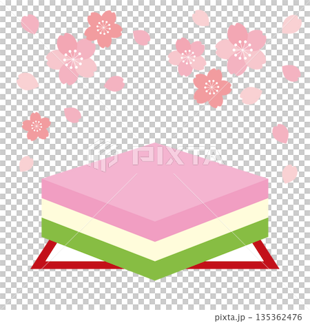 ひな祭りの菱餅と桜の花のイラスト 135362476