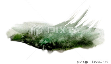 Dark green watercolor smear of moss, forest floor, foggy mountain slope or swamp texture. Hand drawn isolated illustration for eco branding, outdoor themes, nature storytelling and rustic design. Dark green watercolor smear of moss, forest floor, foggy mountain slope or swamp texture. Hand drawn isolated illustration for eco branding, outdoor themes, nature storytelling and rustic design. 135362849