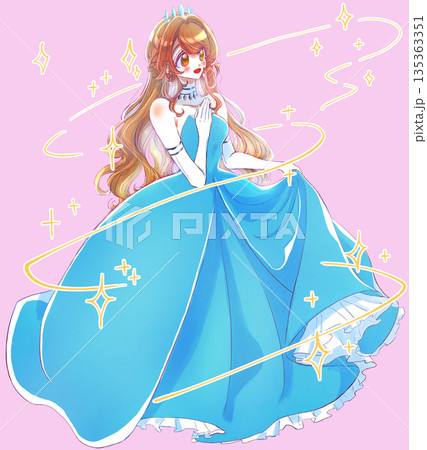 青色のドレスを着たお姫様 魔法イメージ キラキラ 青色のドレスを着たお姫様 魔法イメージ キラキラ 135363351
