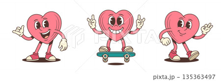 A Groovy Pink Heart Skater Character Mascot Cartoon Vector Illustration A Groovy Pink Heart Skater Character Mascot Cartoon Vector Illustration 135363497