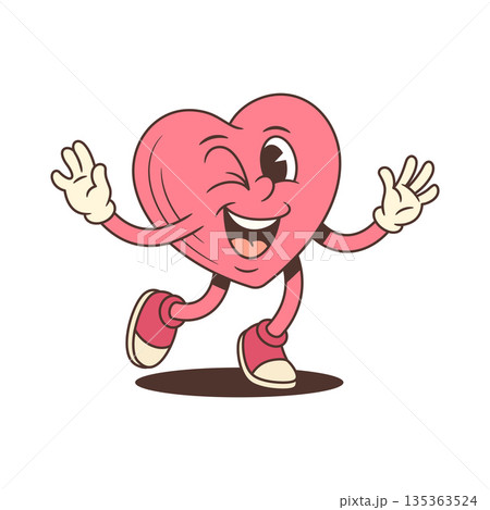 Joyful Winking Pink Heart Cartoon Character In A Playful Dance Pose Vector Illustration Joyful Winking Pink Heart Cartoon Character In A Playful Dance Pose Vector Illustration 135363524