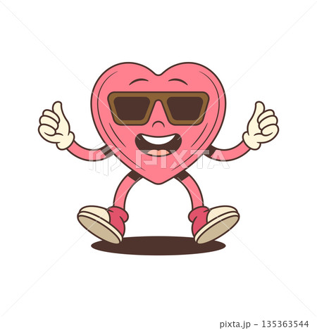 Cool Jumping Pink Heart Character With Thumbs Up Cartoon Vector Illustration 135363544