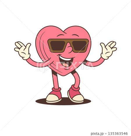 Dancing Pink Heart Character In Sunglasses Cartoon Vector Illustration Dancing Pink Heart Character In Sunglasses Cartoon Vector Illustration 135363546