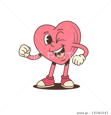Winking Pink Heart Character Showing Strength Cartoon Vector Illustration 135363547